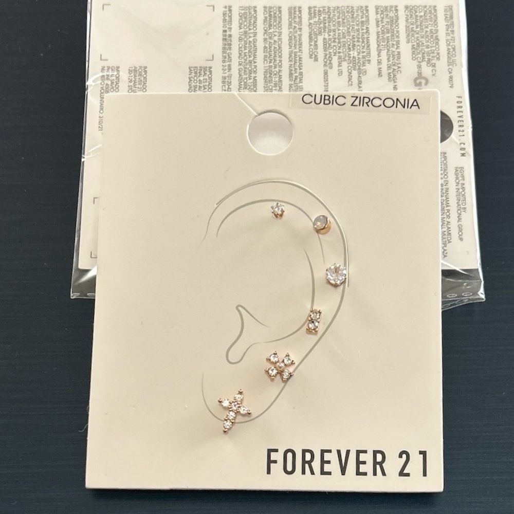 Forever 21 Set of 6 Dainty Cubic Zirconia Stud Earrings NWT